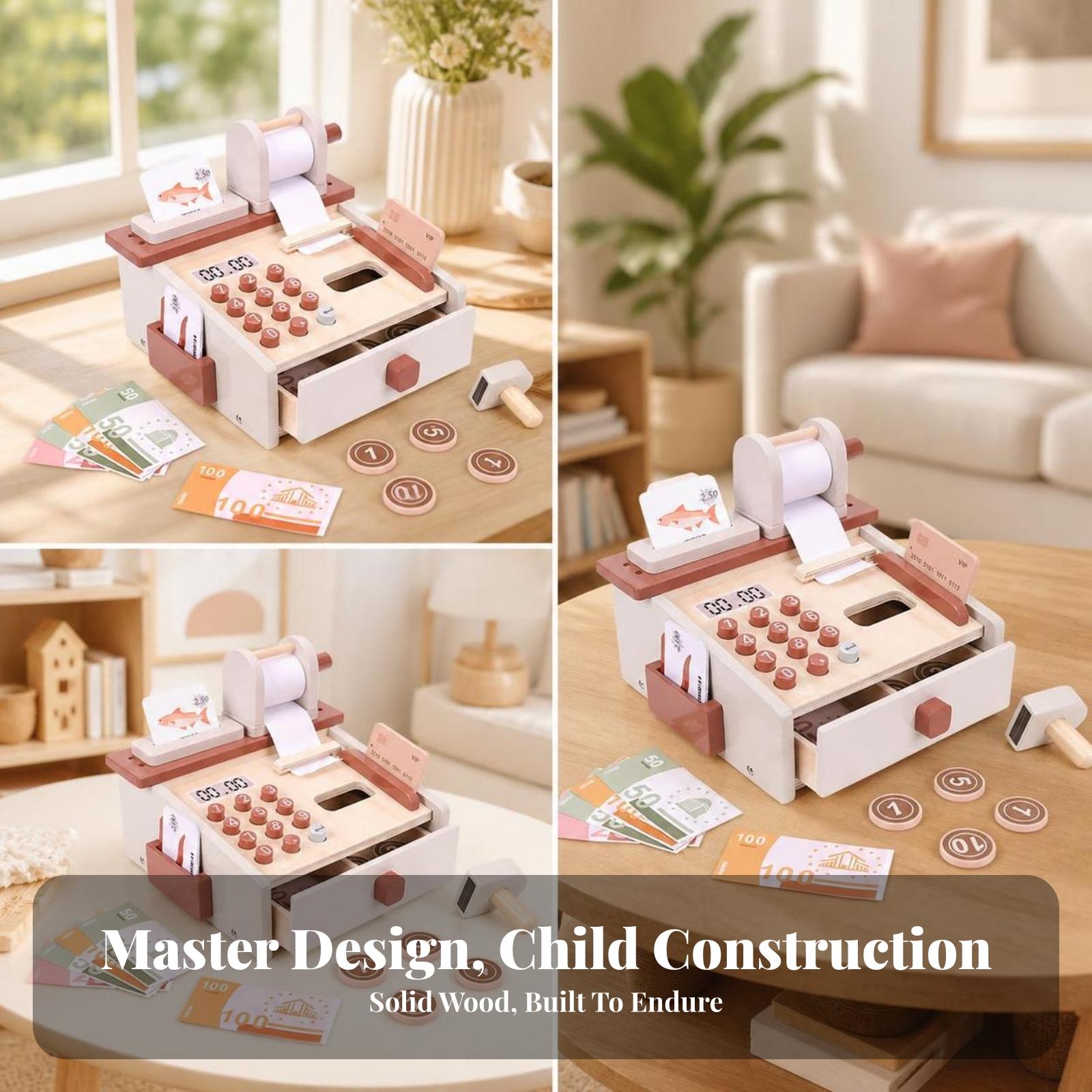 나무 재질의 어린이용 계산대 장난감 세트. 스캐너와 가 - Toy Cash Register 리뷰 및 가격