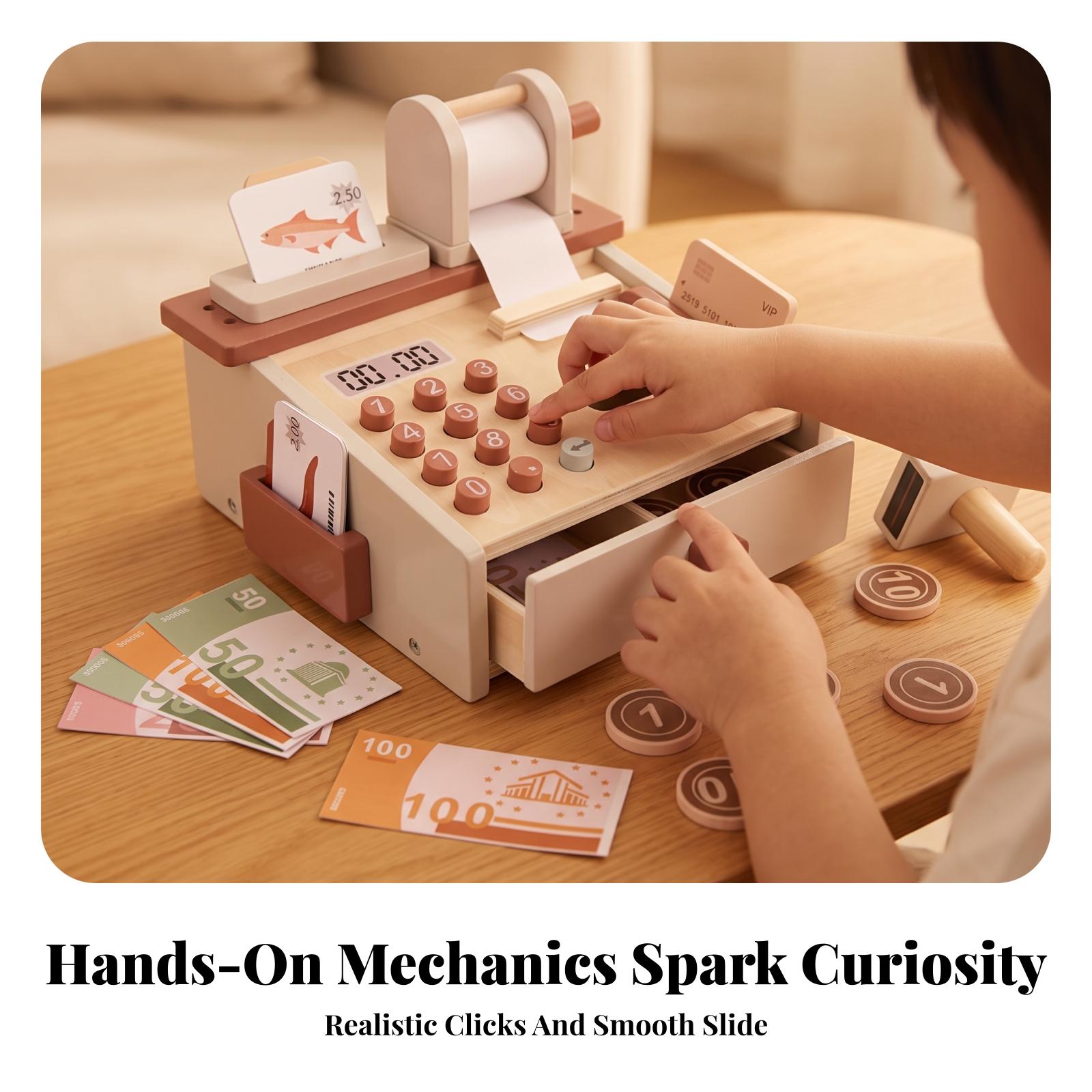 나무 재질의 어린이용 계산대 장난감 세트. 스캐너와 가 - Toy Cash Register 리뷰 및 가격