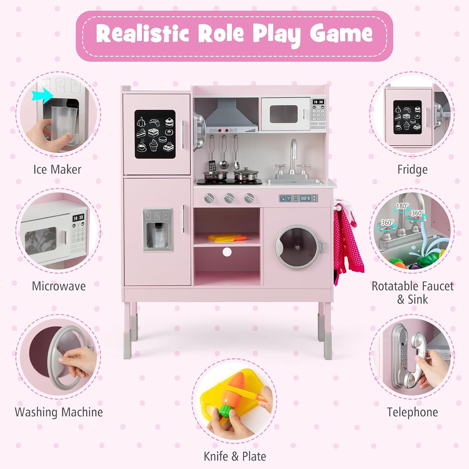 유아용 나무 주방 놀이 세트, 전자레인지, 조리 도구, - Kids Toys Kitchen Set 리뷰 및 가격