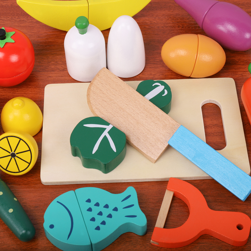 나무 재질의 과일 및 채소 절단 놀이 세트, 자석 절단 - Kids Toys Kitchen Set 리뷰 및 가격